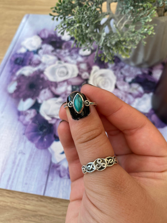 Turquoise Boho Solitaire Silver Plated Adjustable Ring