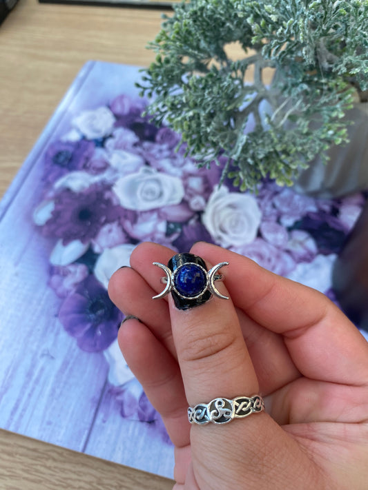 Lapis Lazuli Triple Moon Adjustable Ring