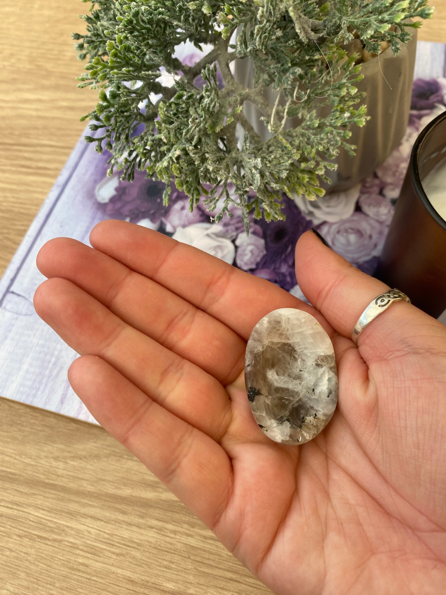 Rainbow Moonstone Worry Stone with Pouch