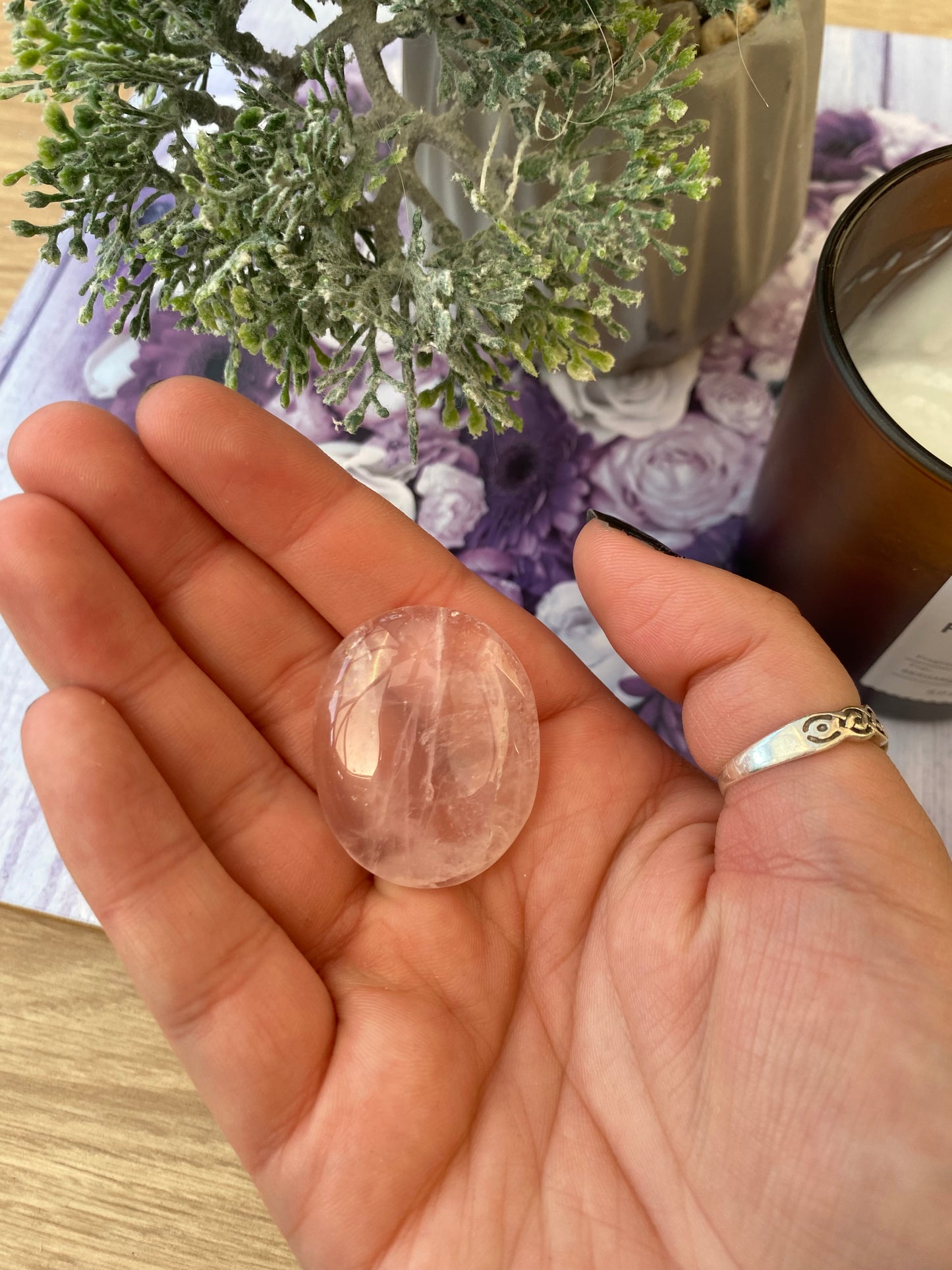 Rose Quartz Worry Stone with Pouch