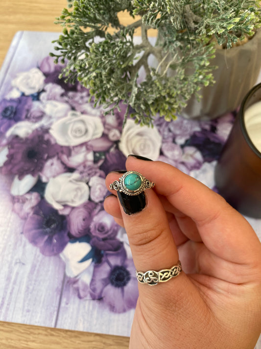 Turquoise Demi Orb Silver Plated Adjustable Ring