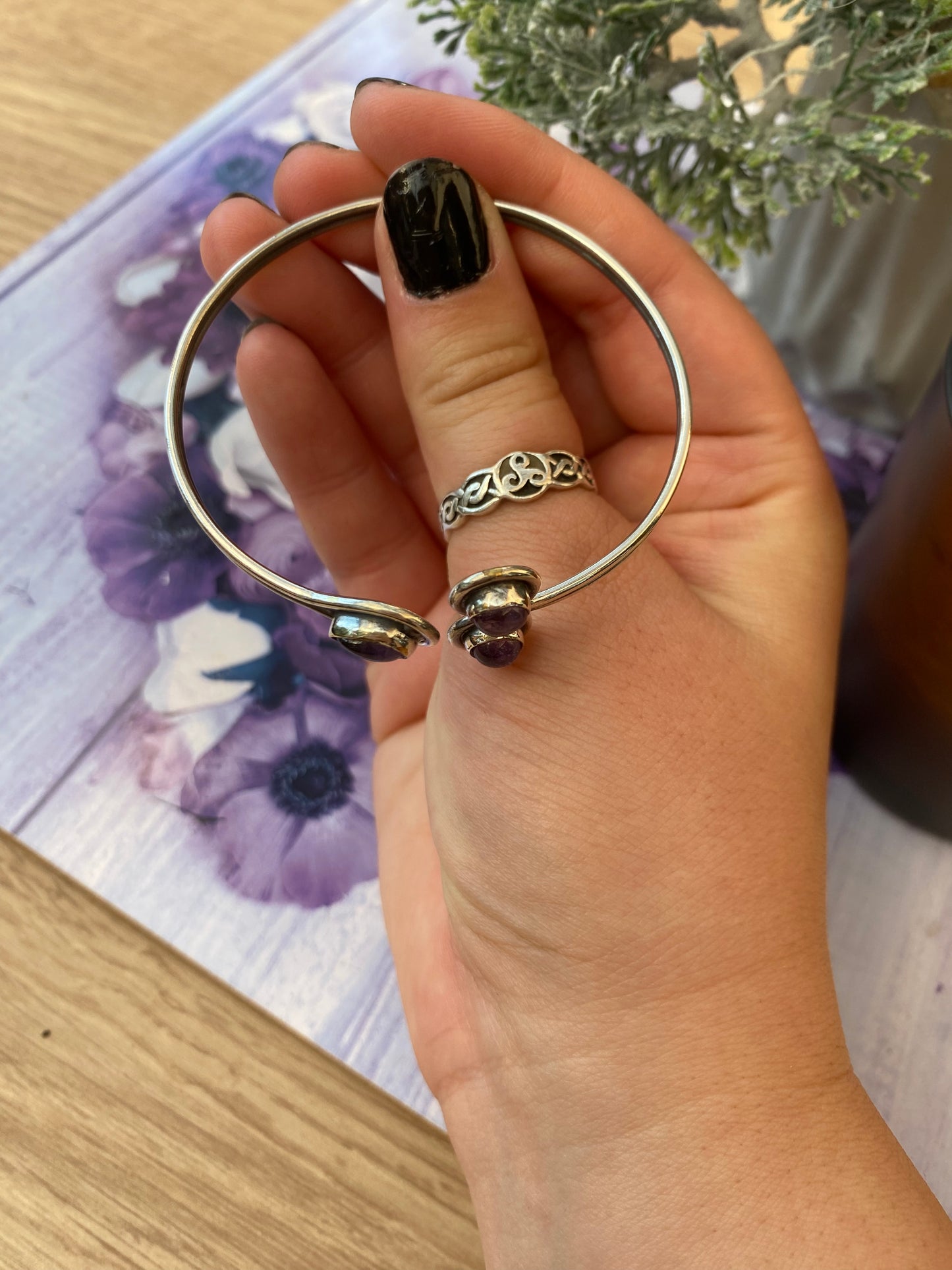 Amethyst Trinity Cuff Bangle