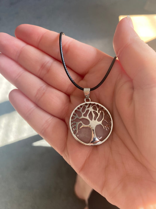 Rose Quartz Tree of Life Pendant Necklace