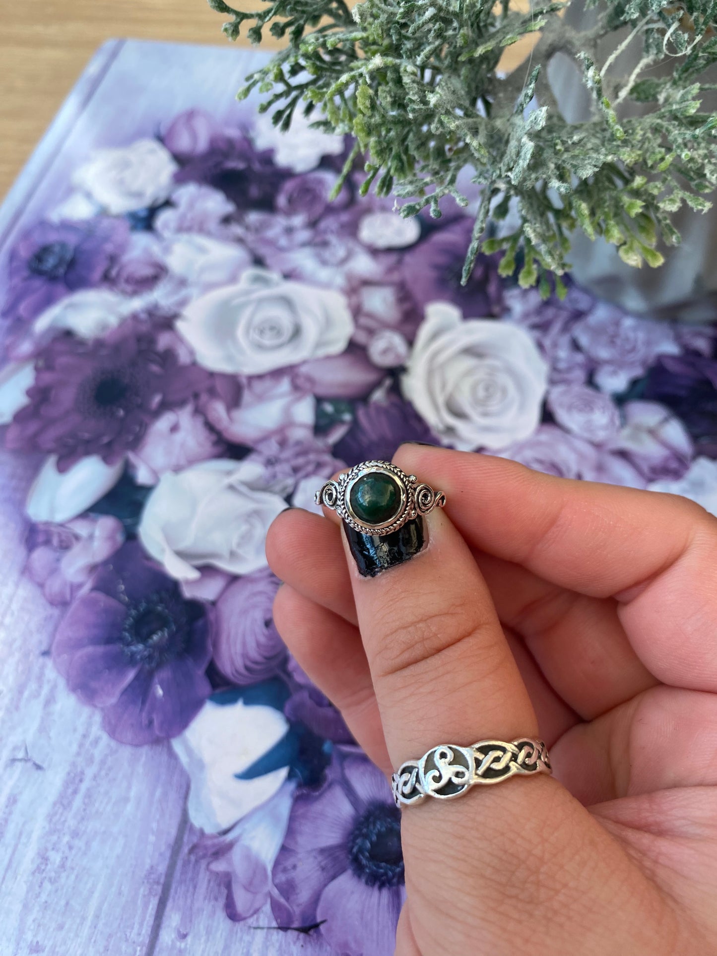 Malachite Demi Orb Silver Plated Adjustable Ring