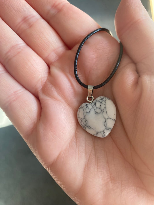 White Howlite Heart Pendant Necklace