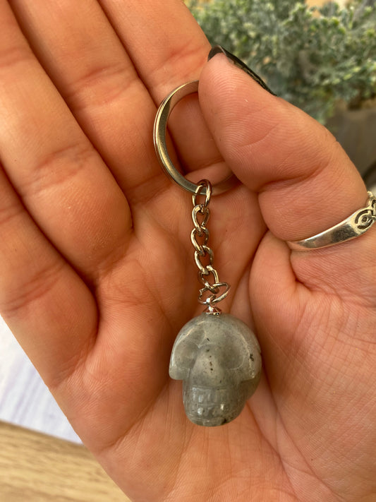 Labradorite Skull Keyring