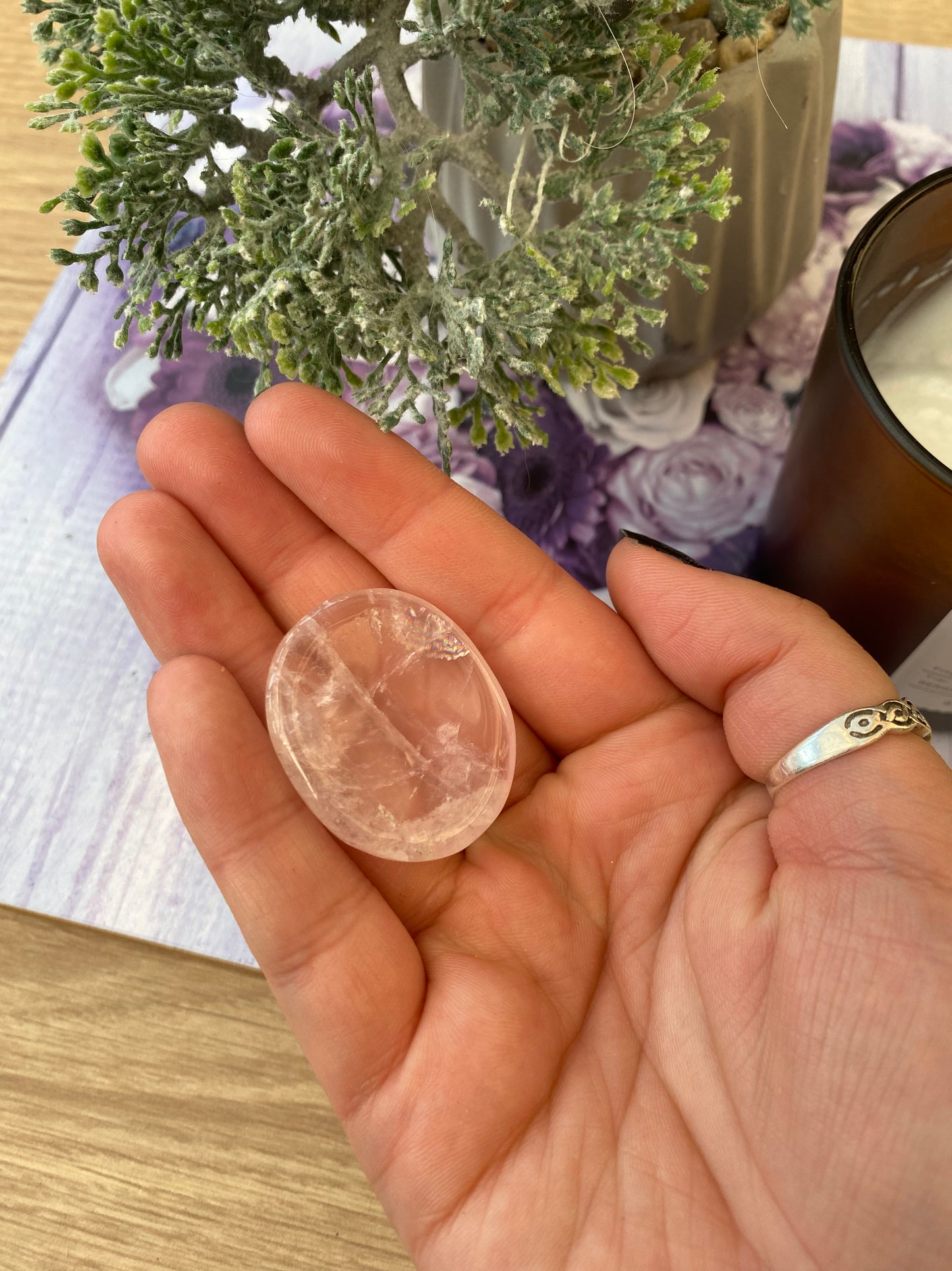 Rose Quartz Worry Stone with Pouch