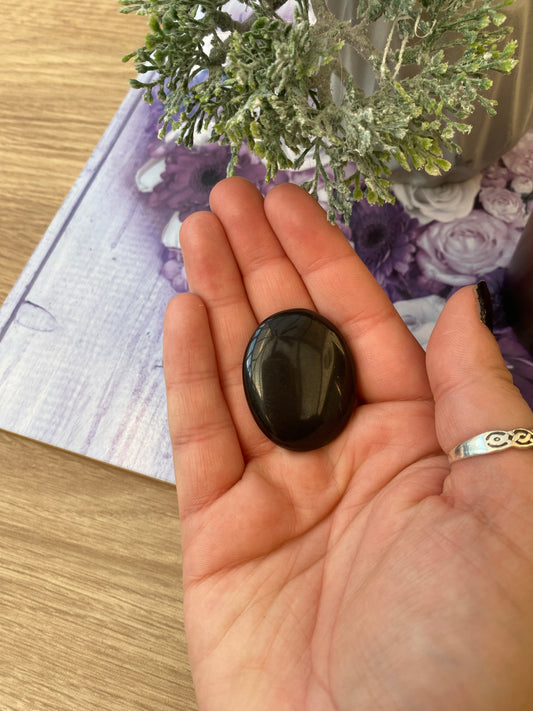 Black Obsidian Worry Stone with Pouch