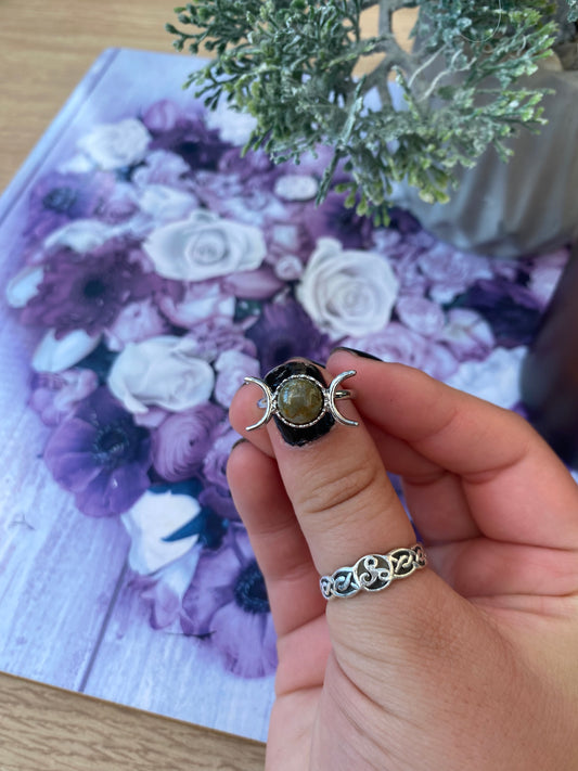 Labradorite Triple Moon Adjustable Ring