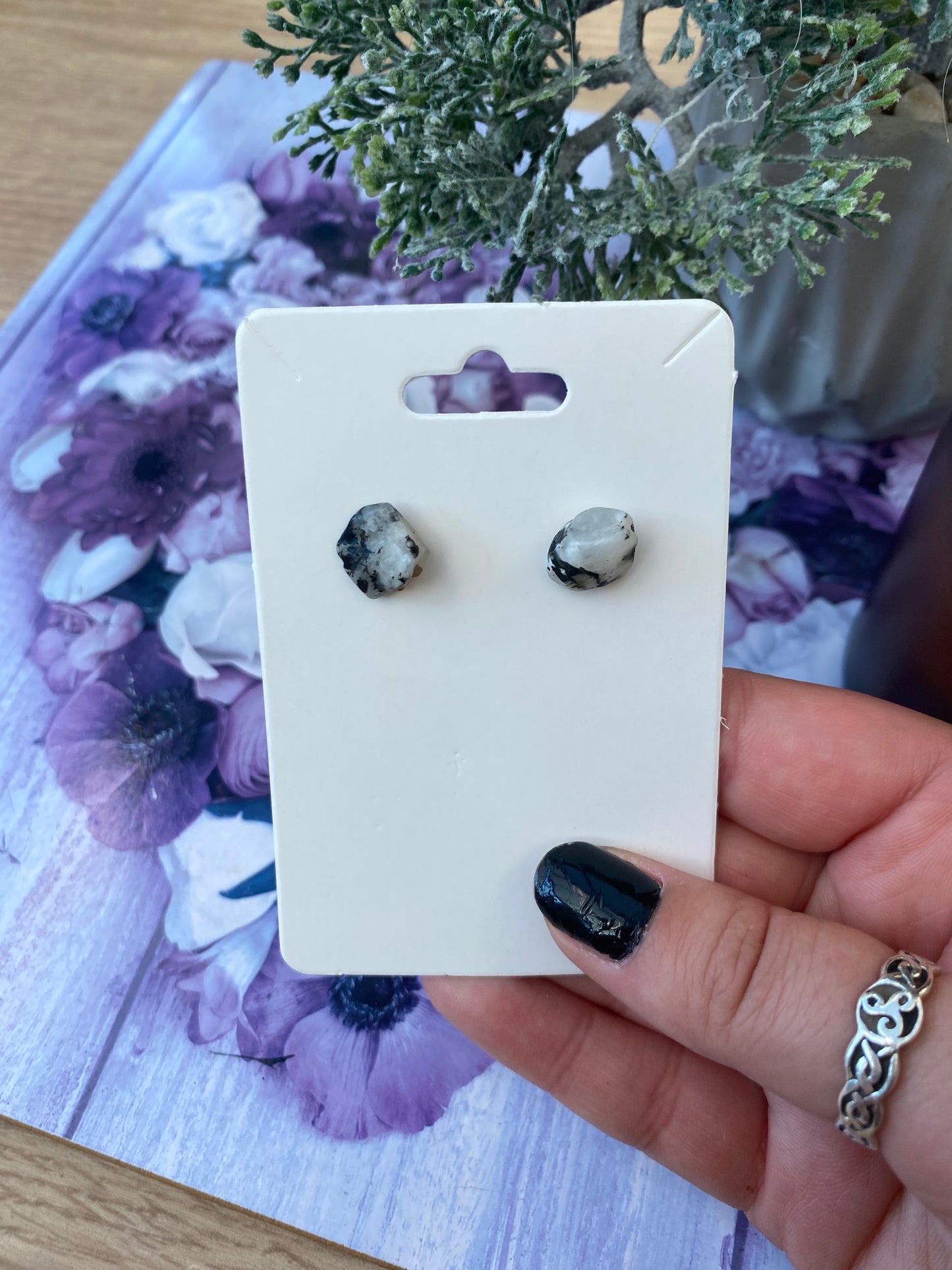 Rainbow Moonstone Stud Earrings