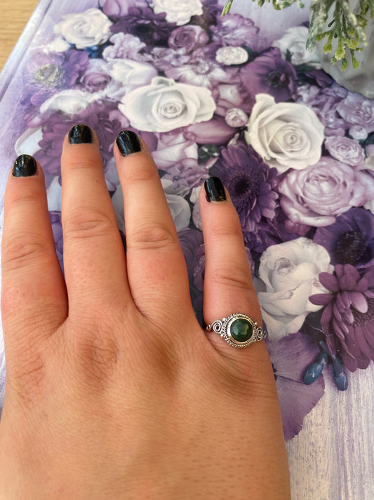Malachite Demi Orb Silver Plated Adjustable Ring