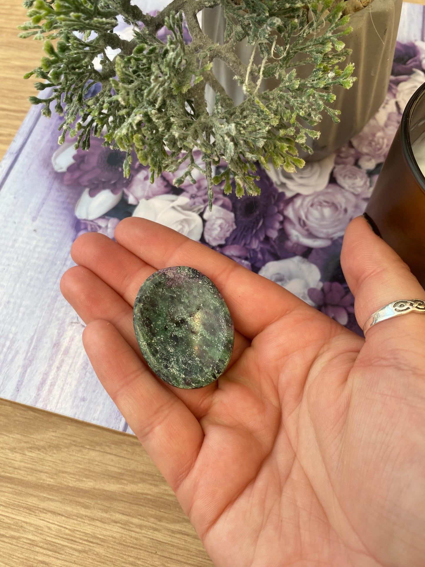 Ruby Zoisite Worry Stone with Pouch