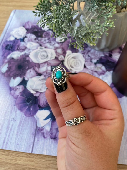Turquoise Victorian Vintage Oval Silver Plated Adjustable Ring