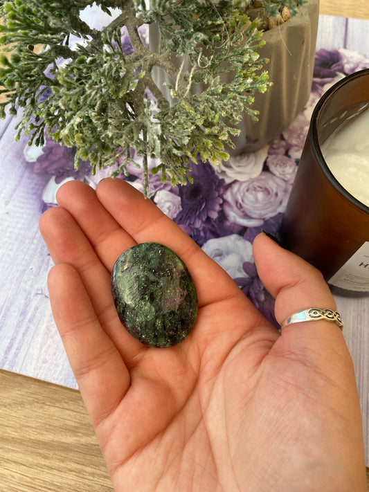 Ruby Zoisite Worry Stone with Pouch