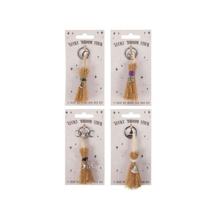 Lucky Broomstick Keyring with Witch Hat Charm