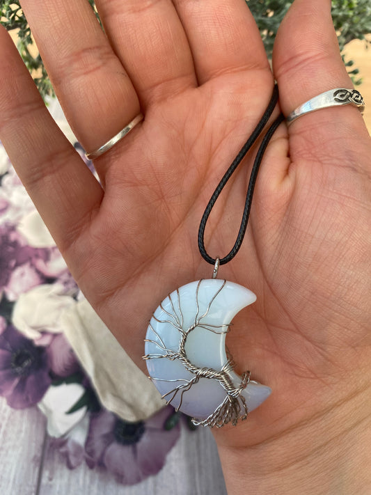 Opalite Tree of Life Moon Pendant Necklace