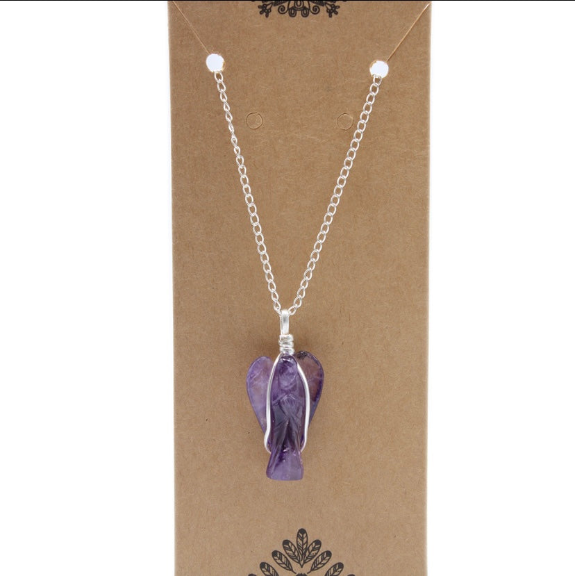 Amethyst Guardian Angel Pendant Necklace