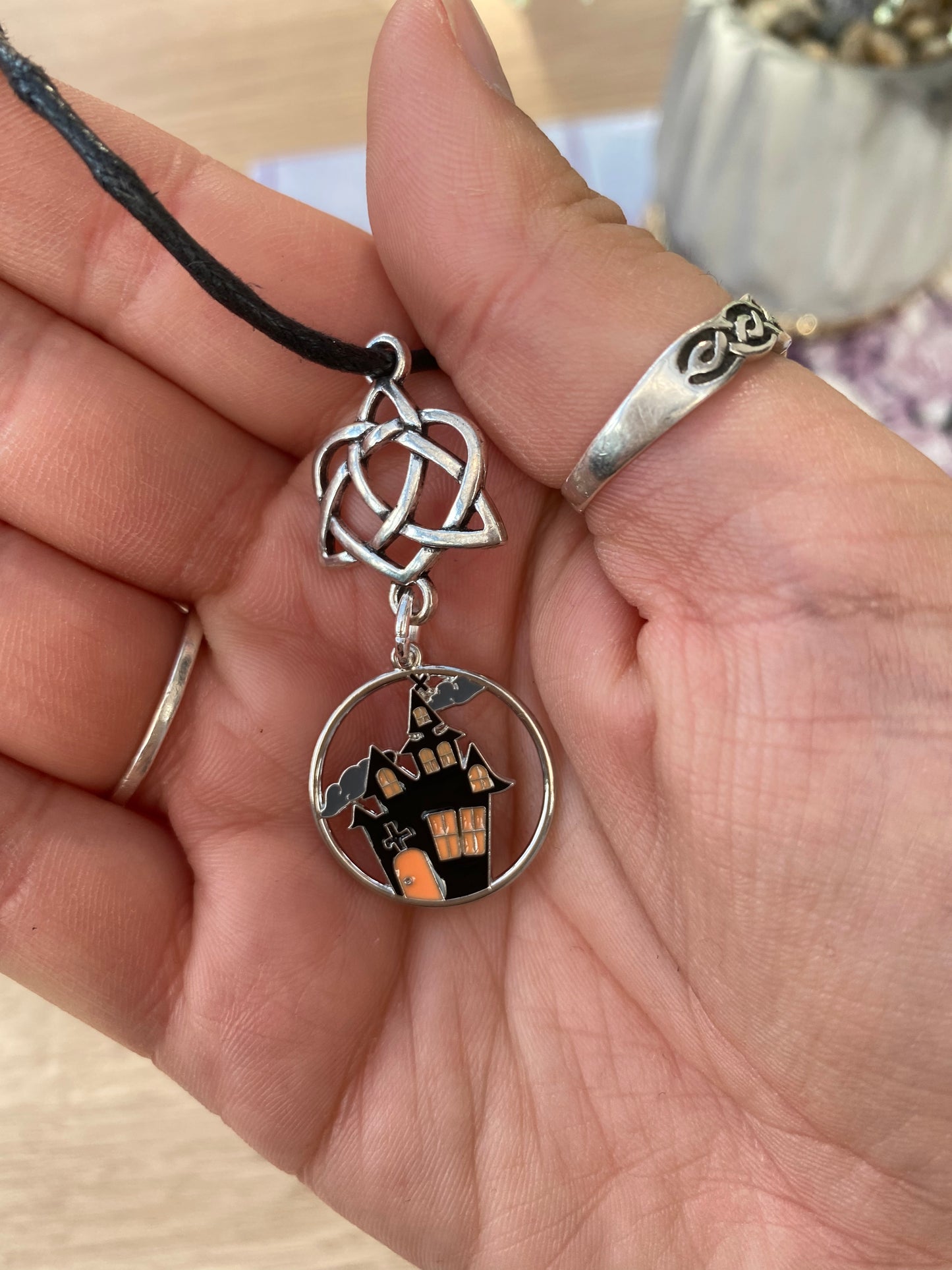 Haunted house and Triquetra Charm Necklace