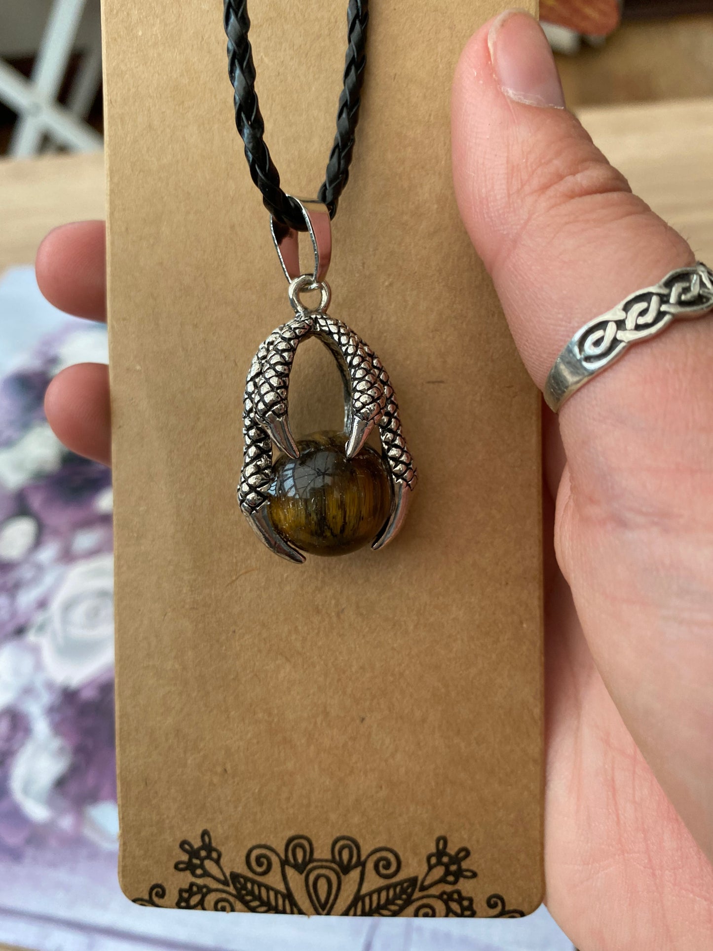 Golden Tiger’s Eye Dragon Claw Pendant Necklace
