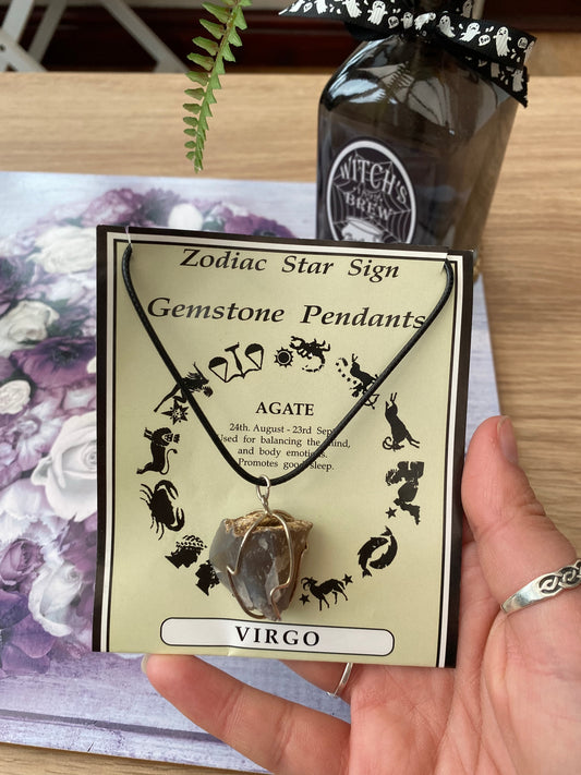 Virgo Zodiac Sign Agate Crystal Pendant Necklace