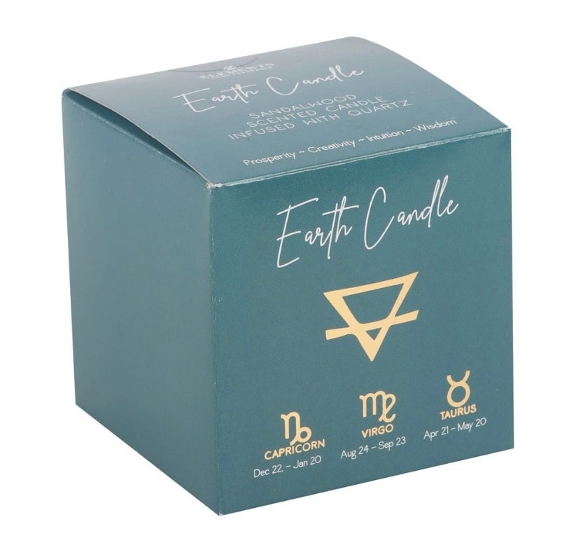 Earth Element Sandalwood Crystal Candle with Clear Quartz