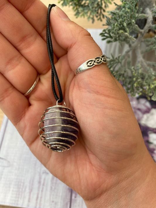 Amethyst Spiral Cage Pendant Necklace