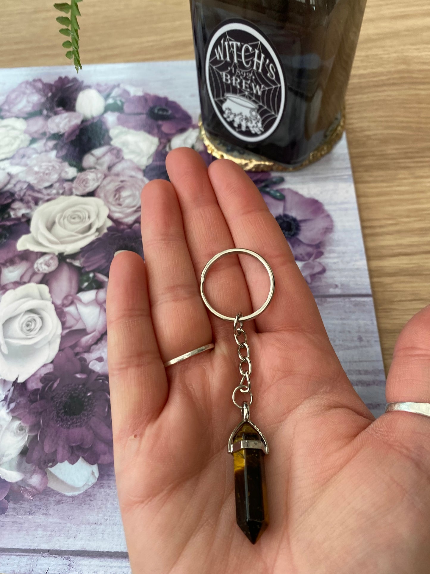 Golden Tiger’s Eye Crystal Point Keyring