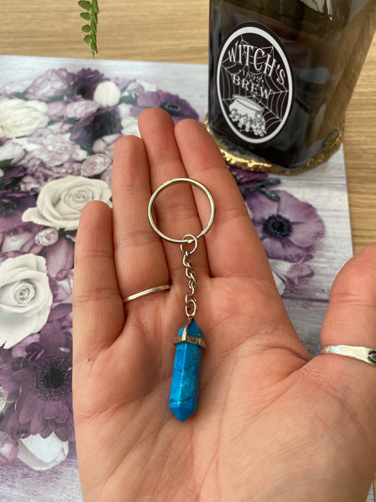 Blue Howlite Crystal Point Keyring