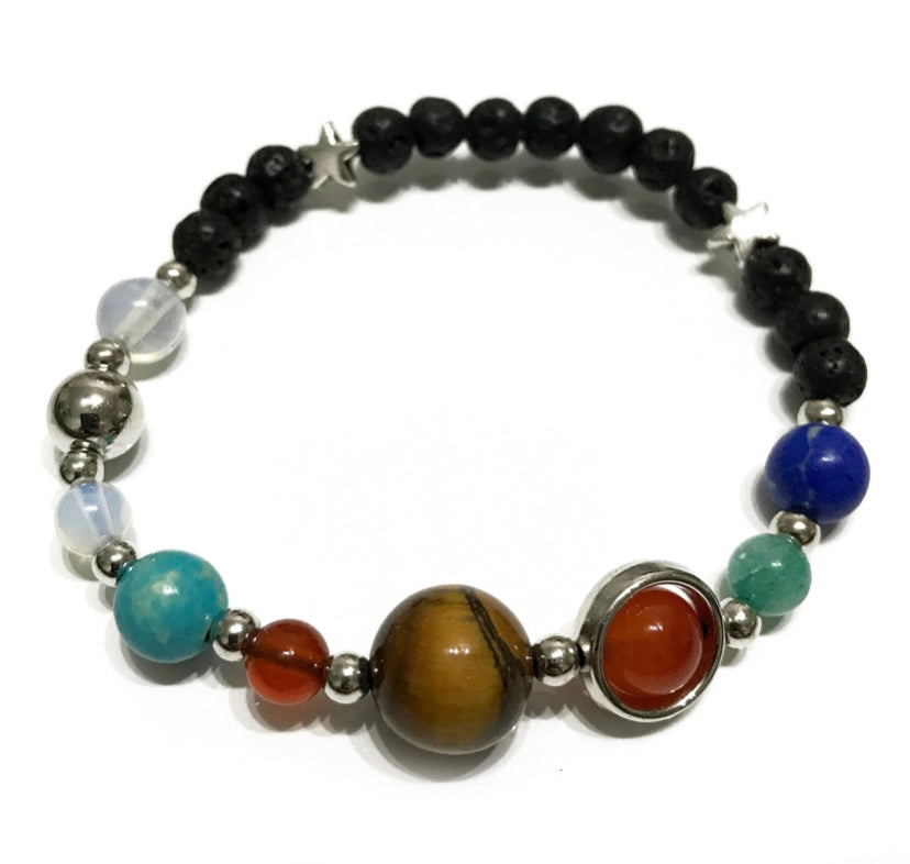 Silver Solar System Lava Stone Bracelet