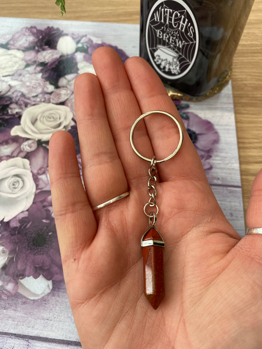 Red Jasper Crystal Point Keyring