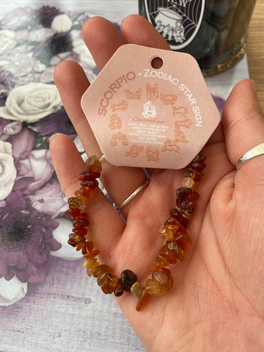 Scorpio Zodiac Sign Red Carnelian Crystal Bracelet