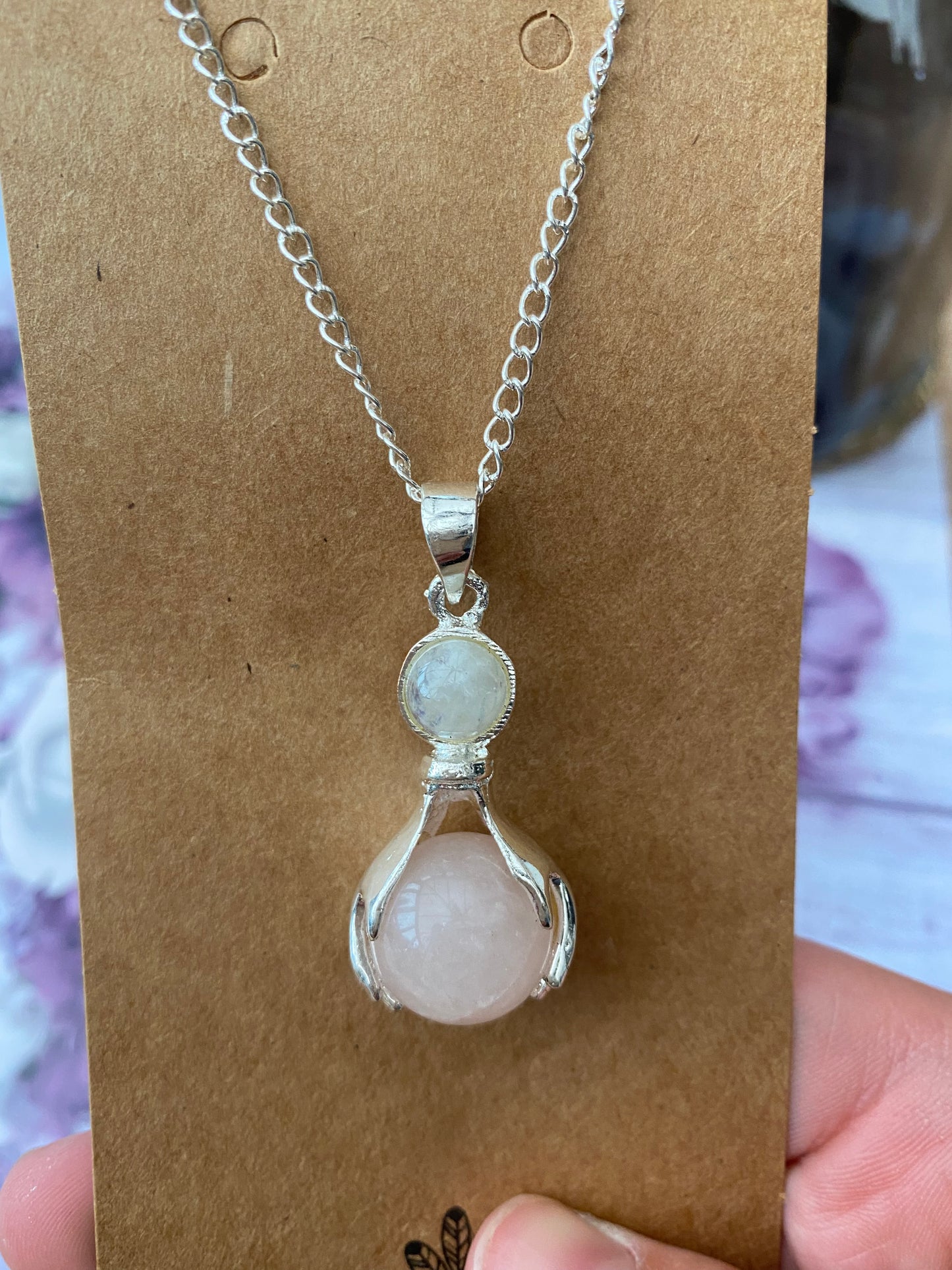 Rose Quartz Healing Hands Pendant Necklace