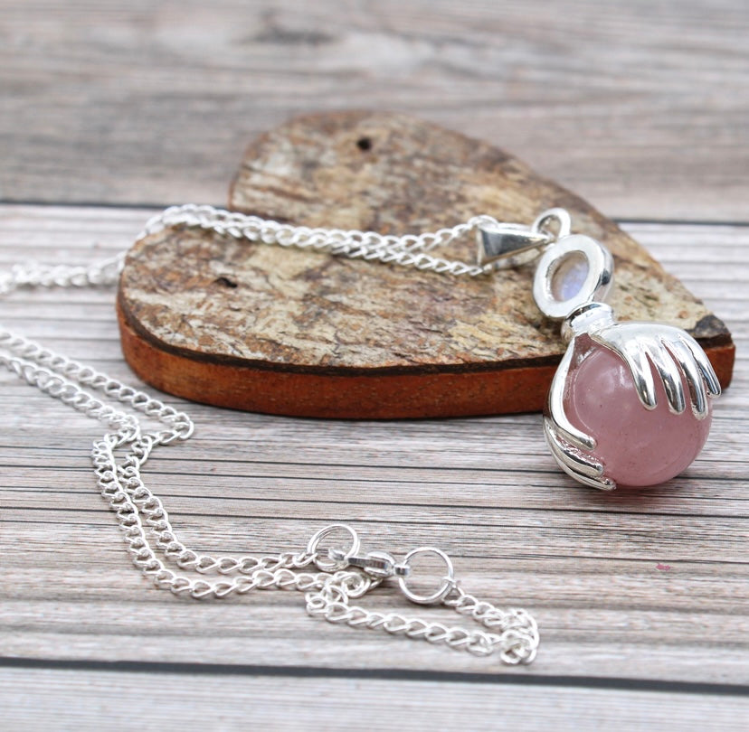 Rose Quartz Healing Hands Pendant Necklace