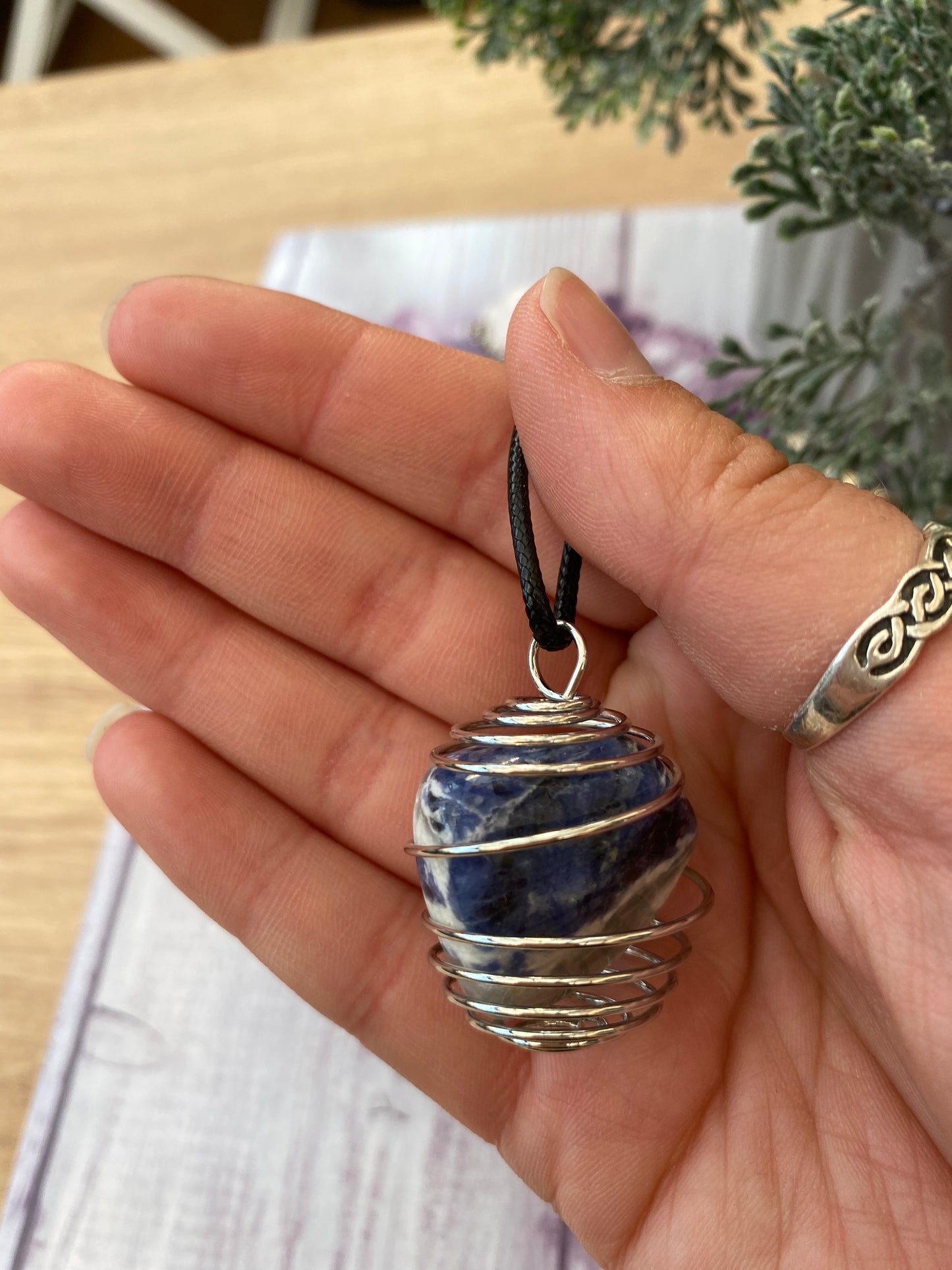 Sodalite Spiral Cage Pendant Necklace