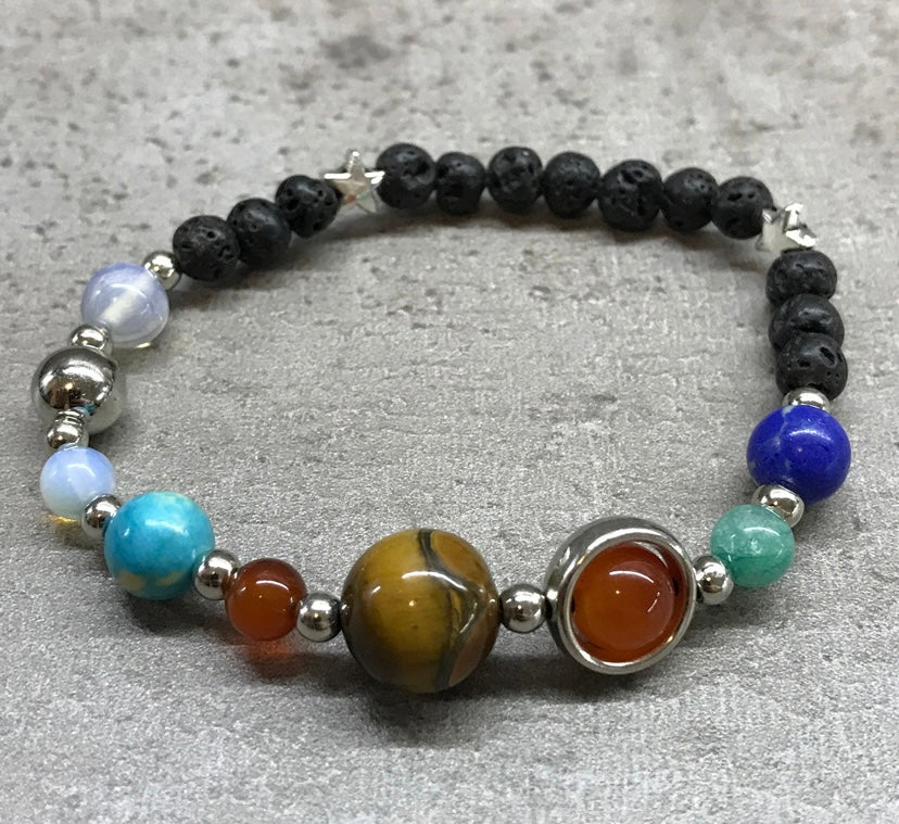 Silver Solar System Lava Stone Bracelet