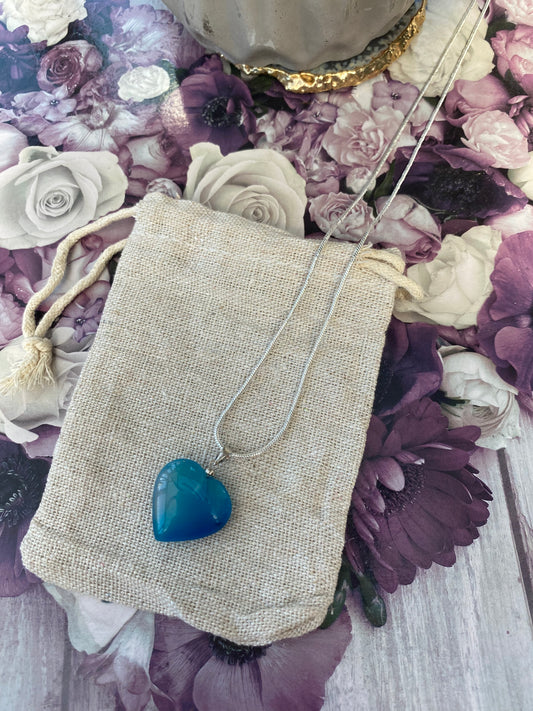 Blue Agate Heart Pendant Necklace