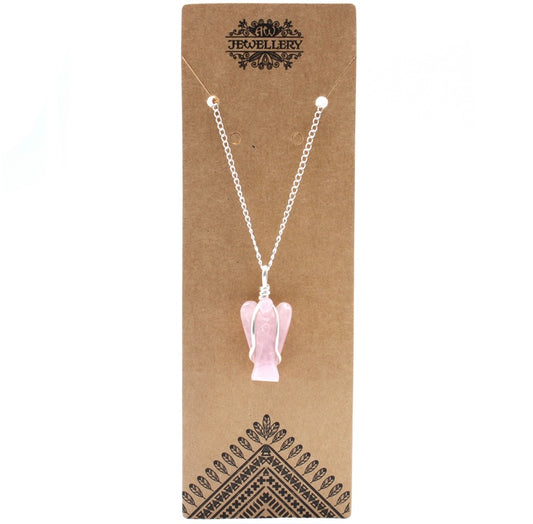 Rose Quartz Guardian Angel Pendant Necklace