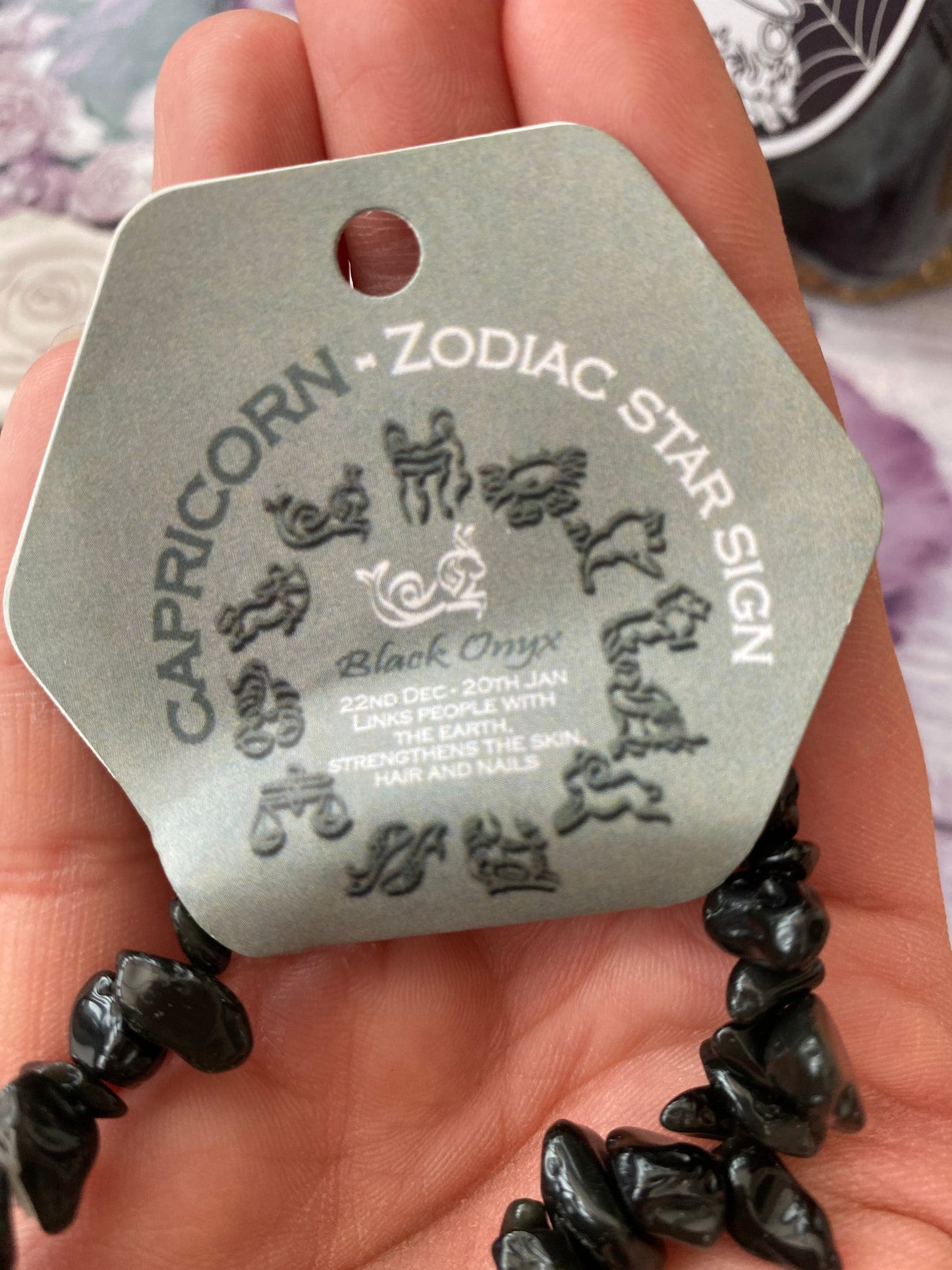 Capricorn Zodiac Sign Black Onyx Crystal Bracelet