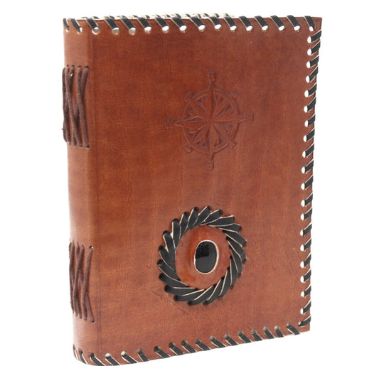 Leather Journal with Black Onyx and Compass