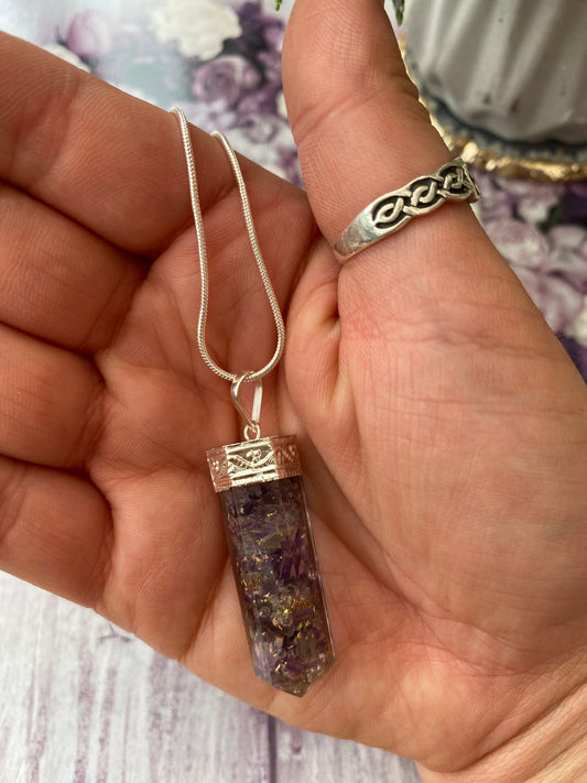 Amethyst Orgonite Point Pendant Necklace