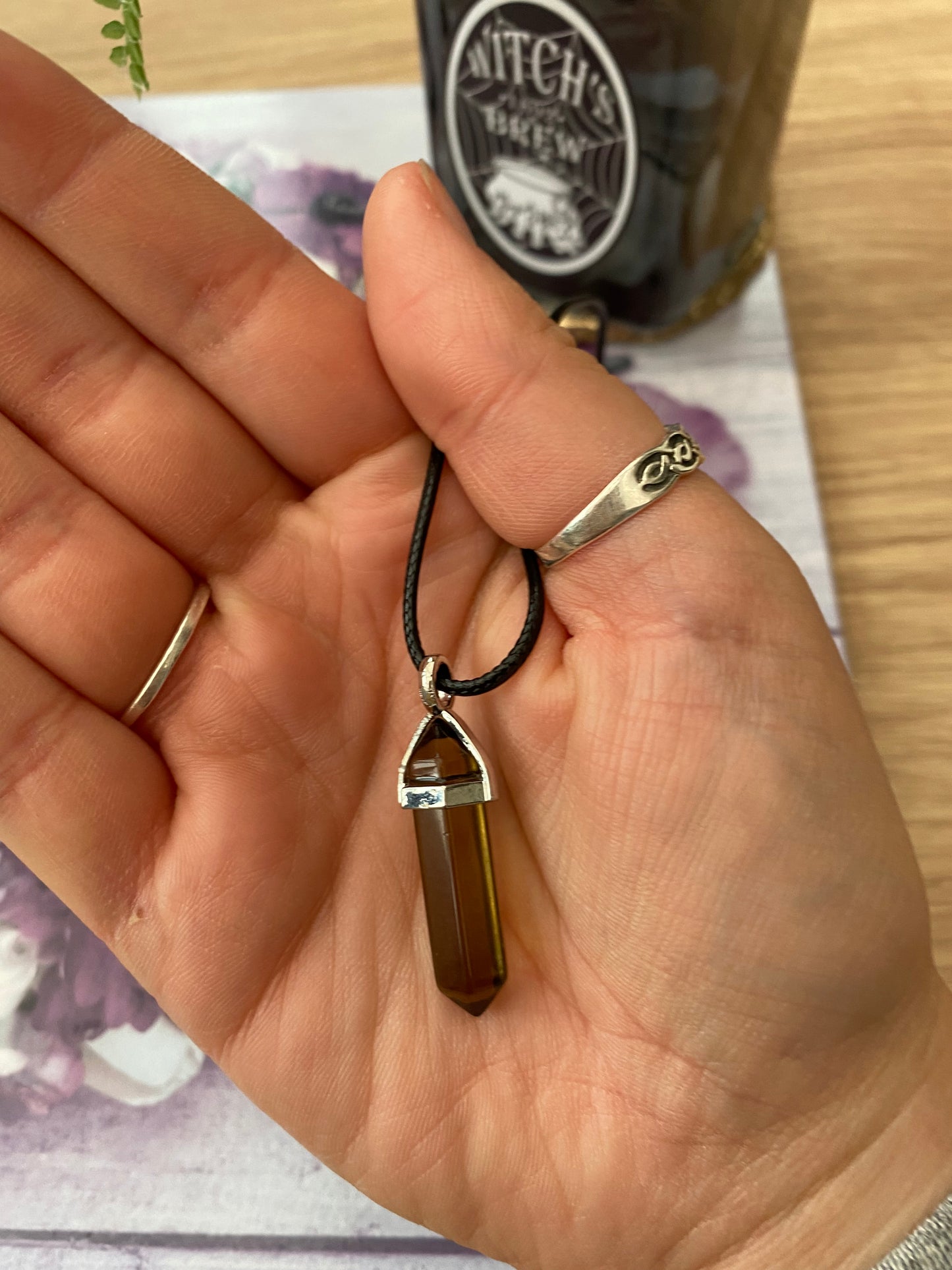 Smoky Quartz Crystal Point Pendant Necklace