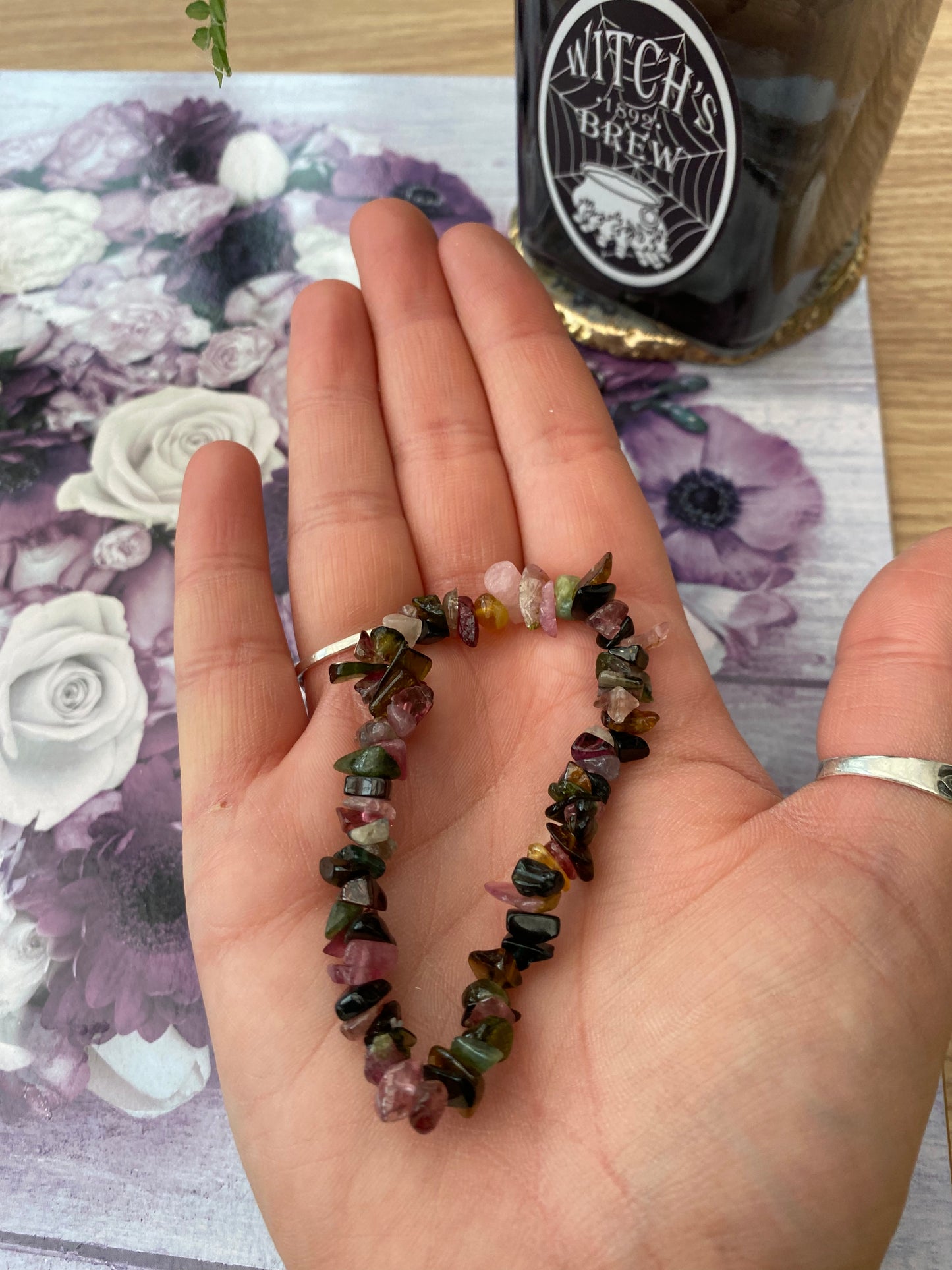 Watermelon Tourmaline Crystal Chip Bracelet