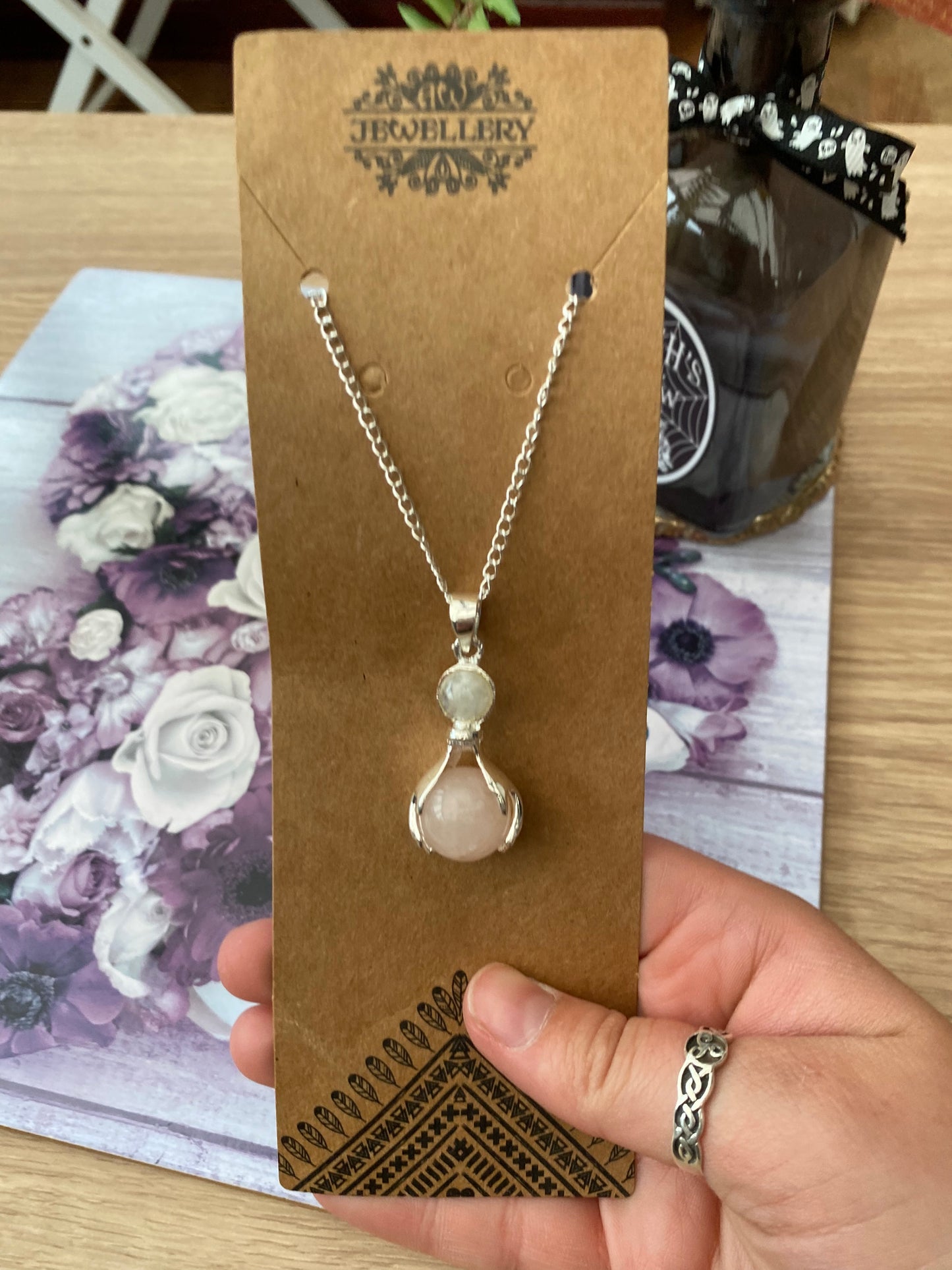 Rose Quartz Healing Hands Pendant Necklace