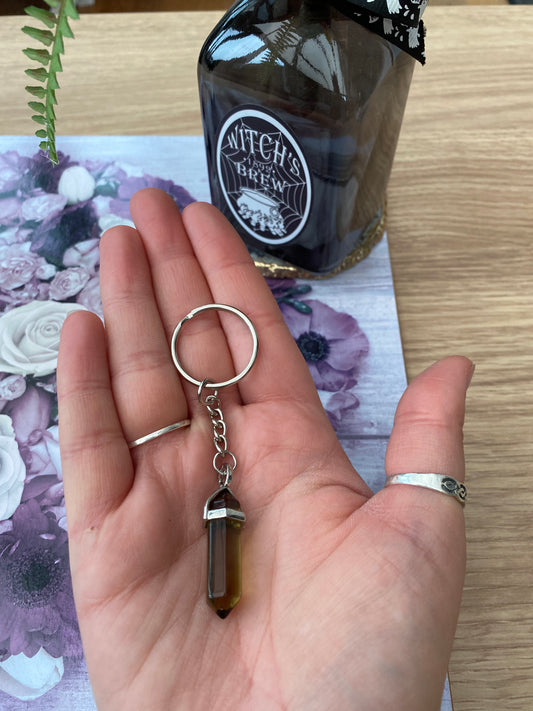 Smoky Quartz Crystal Point Keyring