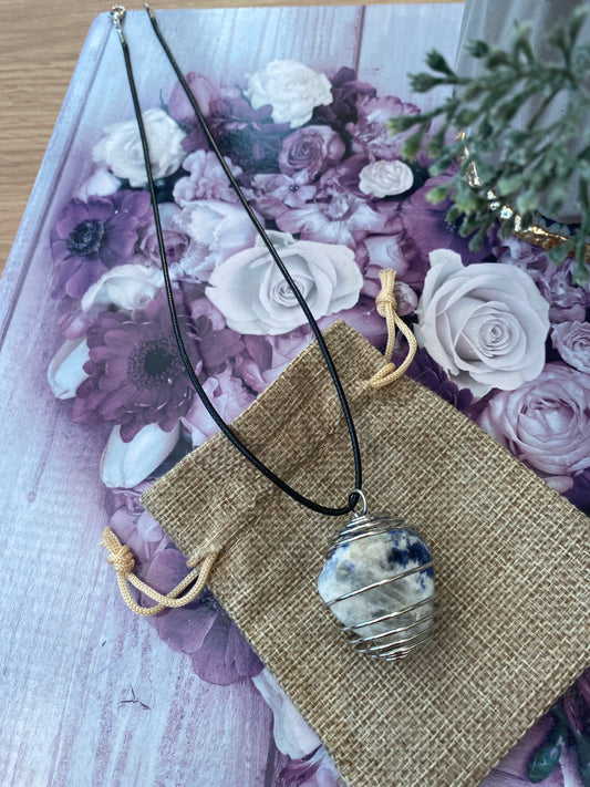 Sodalite Spiral Cage Pendant Necklace