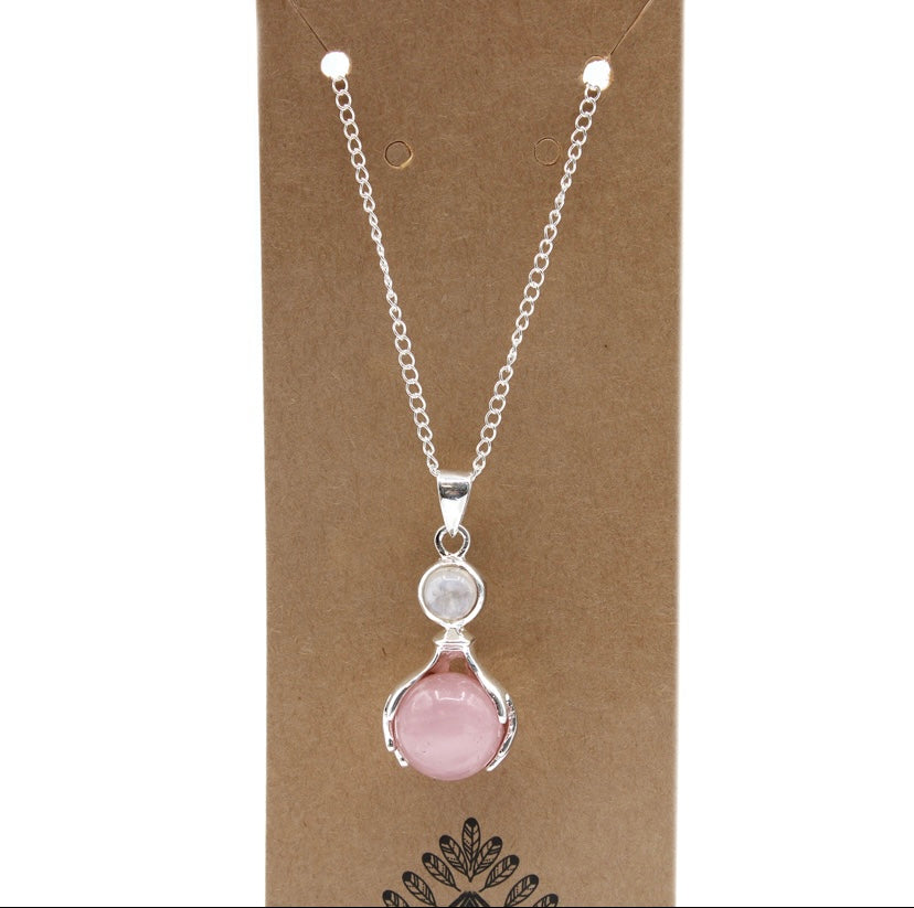 Rose Quartz Healing Hands Pendant Necklace