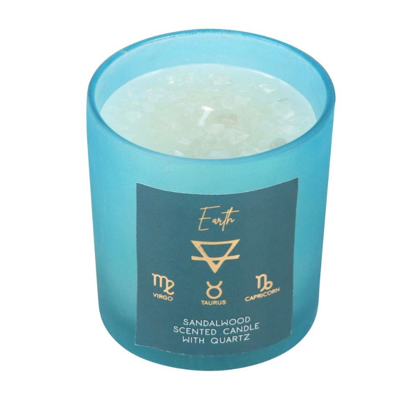Earth Element Sandalwood Crystal Candle with Clear Quartz