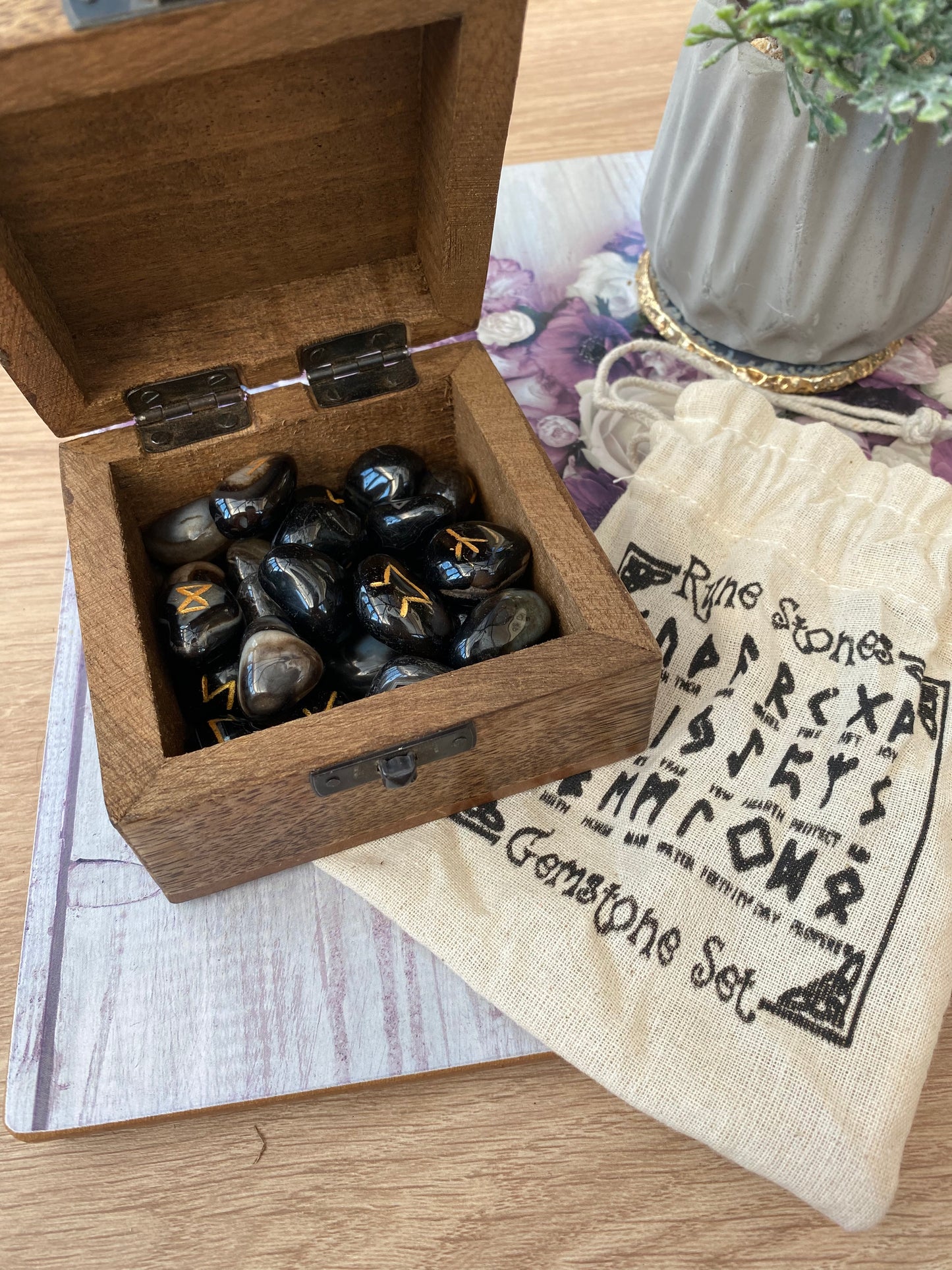 Black Onyx Runestone Set with Pouch