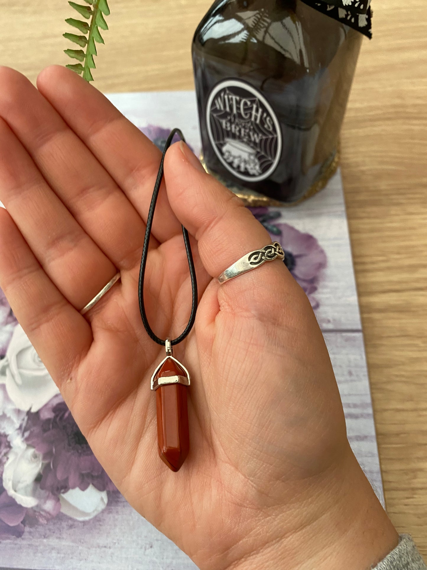 Red Jasper Fixed Point Crystal Pendant Necklace