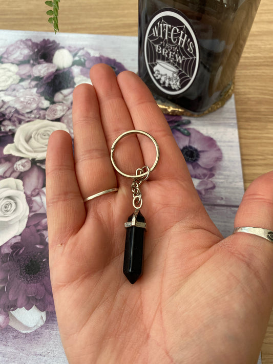 Blue Goldstone Crystal Point Keyring